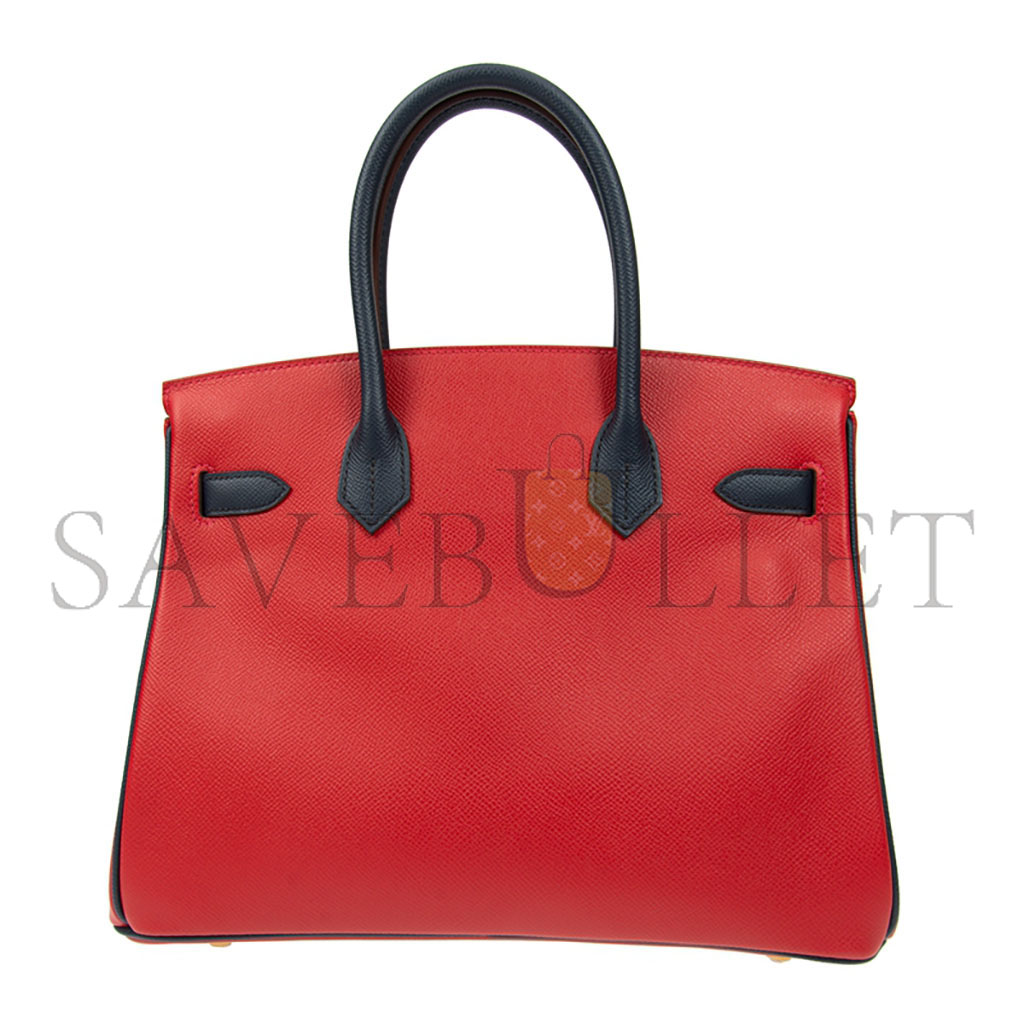 HERMES MASTER BIRKIN 30 EPSOM FLAG RED WITH BLACK AND GOLD BUCKLE BK30Q576EPCZ (30*23*15cm)